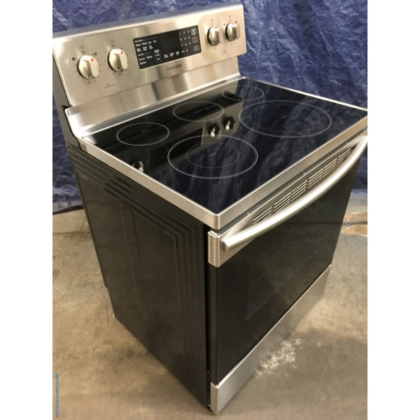 BRAND-NEW Stainless Samsung Glass-Top 30″ Free-Standing Self-Cleaning Convection Electric Range, 1-Year Warranty