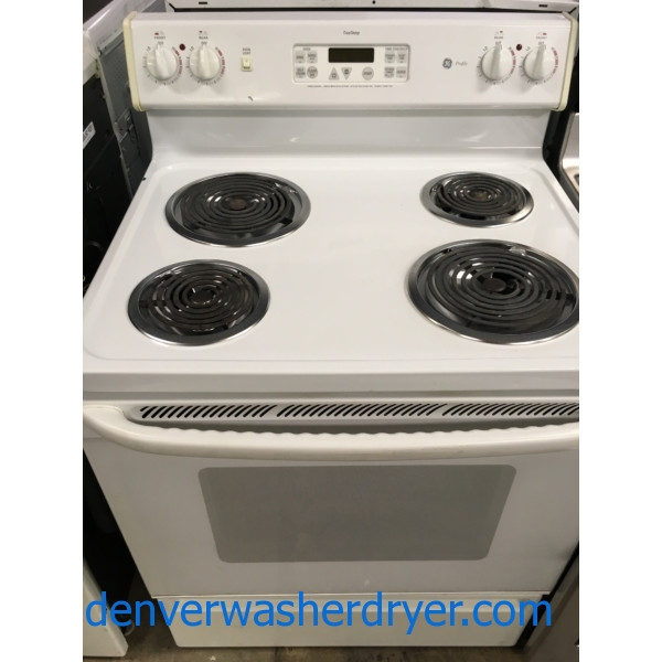 30″ Free-Standing White GE Profile Spectra Coil-Top Electric Range, 1-Year Warranty