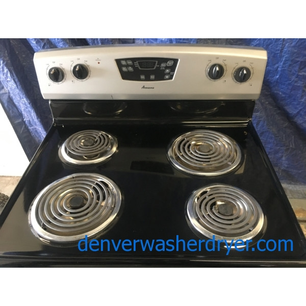 Black CoilTop Amana (Maytag) 30" Freestanding Electric Range, 1Year