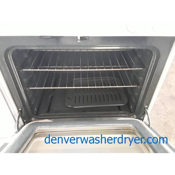 White GE Range, GAS, 4 Burners, Self-Cleaning, Storage Drawer, 30″ Wide, Quality Refurbished, 1-Year Warranty!