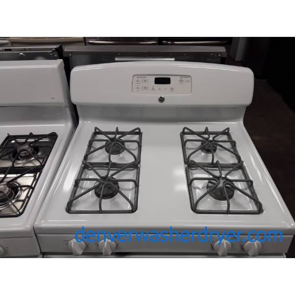 White GE Range, GAS, 4 Burners, Self-Cleaning, Storage Drawer, 30″ Wide, Quality Refurbished, 1-Year Warranty!