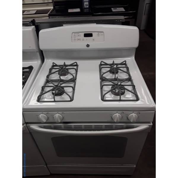 White GE Range, GAS, 4 Burners, Self-Cleaning, Storage Drawer, 30″ Wide, Quality Refurbished, 1-Year Warranty!
