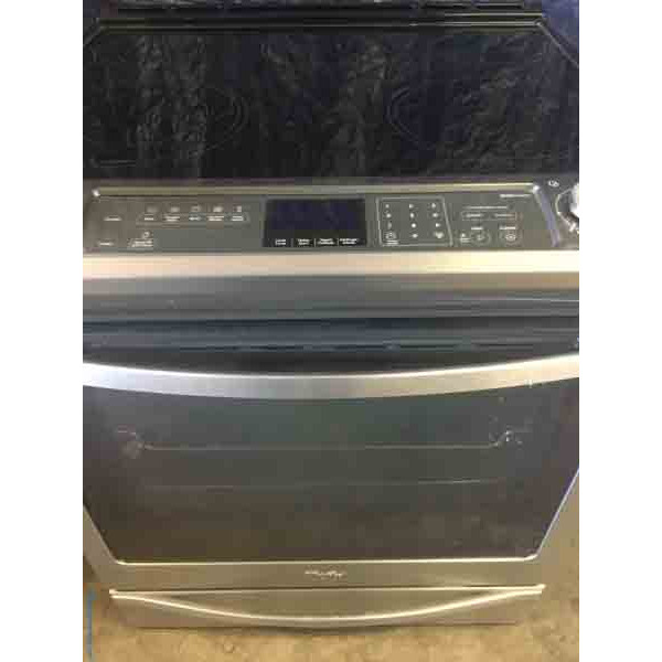 SlideIn Glass Top Stove with Convection Oven, Whirlpool, 5 Burner, NEW