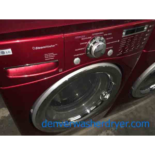Red LG Front Load Stackable Washer and Dryer Set, 220v, Steam