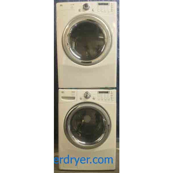 White LG Stackable Front Load Washer and Dryer