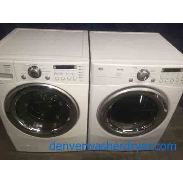 White LG Stackable Front Load Washer and Dryer