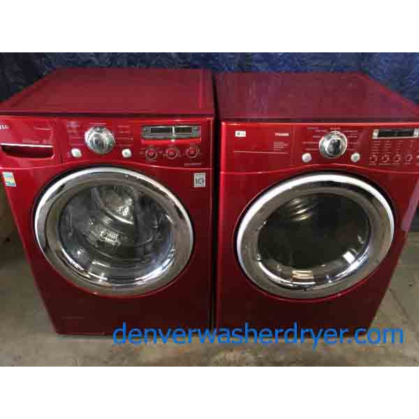 Red LG Front-Load Laundry Set, Steam, 220v, Stackable!
