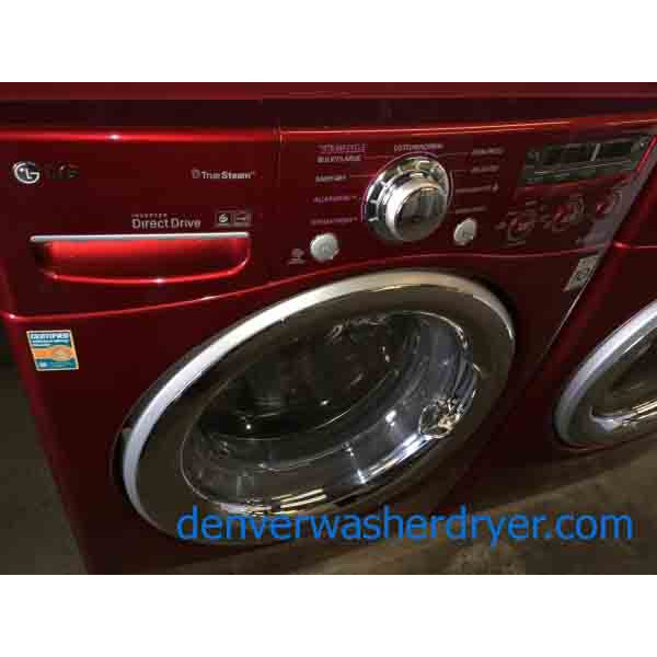Red LG Front-Load Laundry Set, Steam, 220v, Stackable!