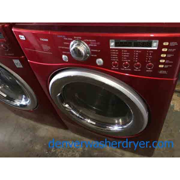 Red LG Front-Load Laundry Set, Steam, 220v, Stackable!