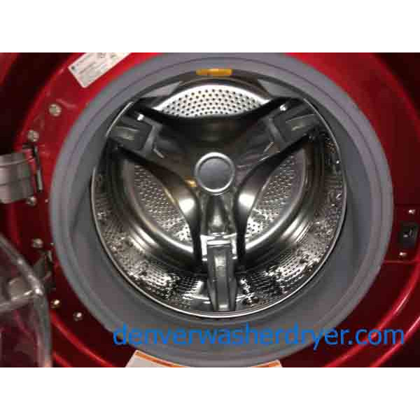 Red LG Front-Load Laundry Set, Steam, 220v, Stackable!