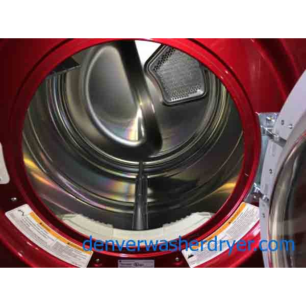 Red LG Front-Load Laundry Set, Steam, 220v, Stackable!