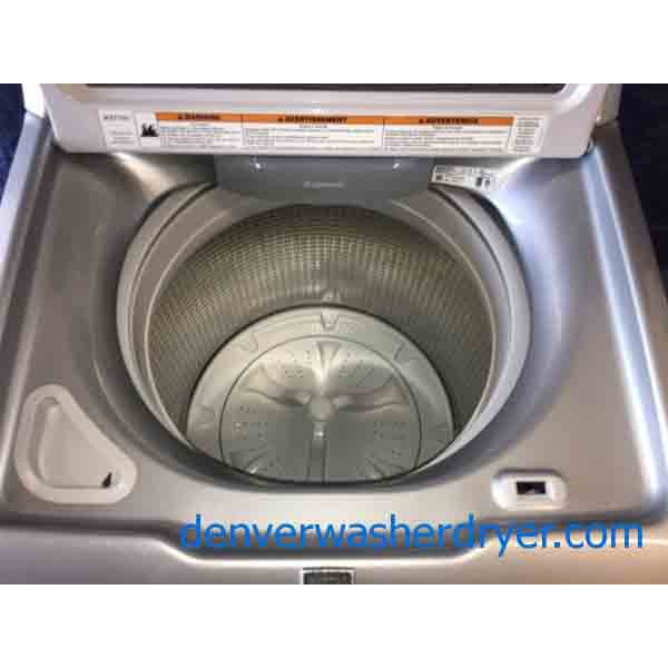 Single Silver Maytag BRAVOS X Washing Machine with Glass Lid + Matching Dryer