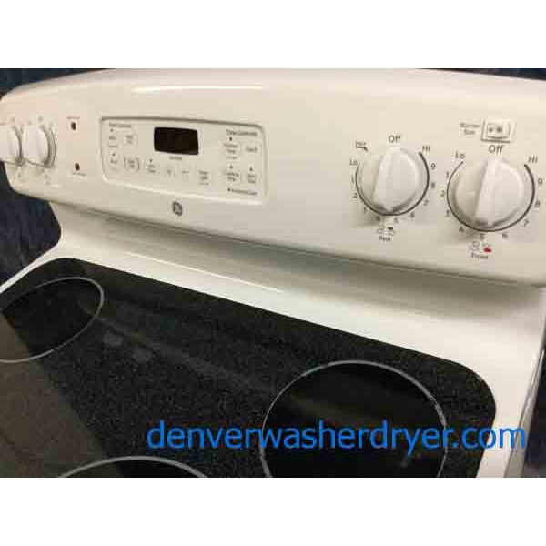 White Glass-Top Stove, GE, 30″ Freestanding Range, Clean!!
