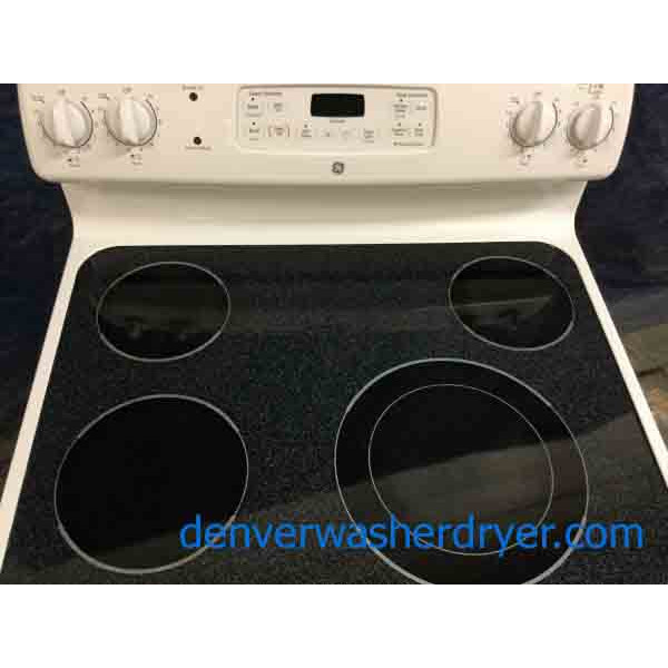 White Glass-Top Stove, GE, 30″ Freestanding Range, Clean!!