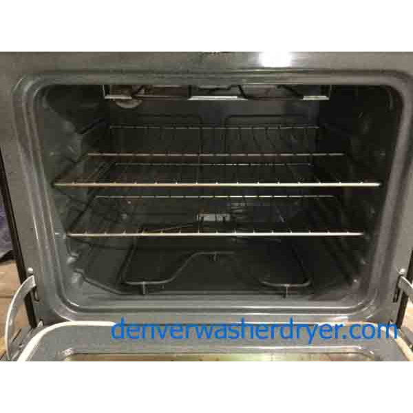 Stove, Fantastic Black Glass-Top Stove, Electric, Self-Cleaning, by GE, 30″ Freestanding