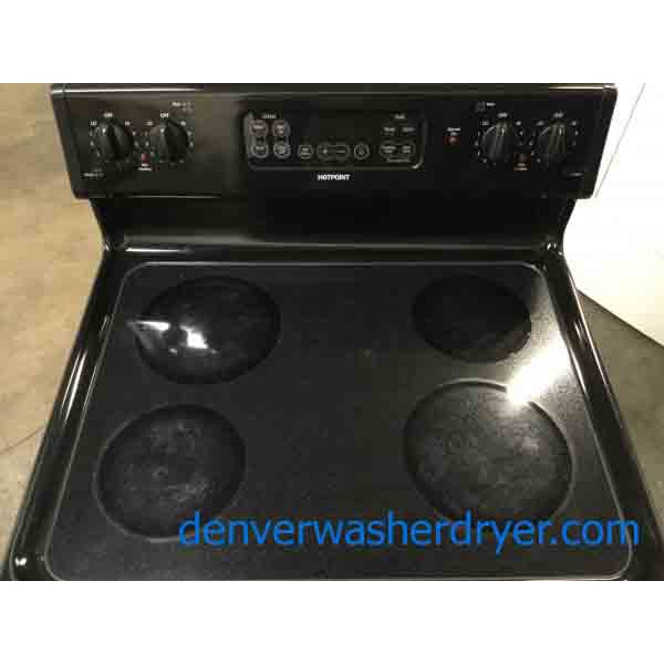 Stove, Fantastic Black Glass-Top Stove, Electric, Self-Cleaning, by GE, 30″ Freestanding