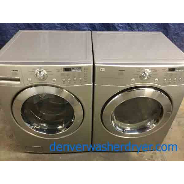 Sleek Silver LG Tromm Front-Load Laundry Set, Electric, Sanitary Cycle! 5 year warranty