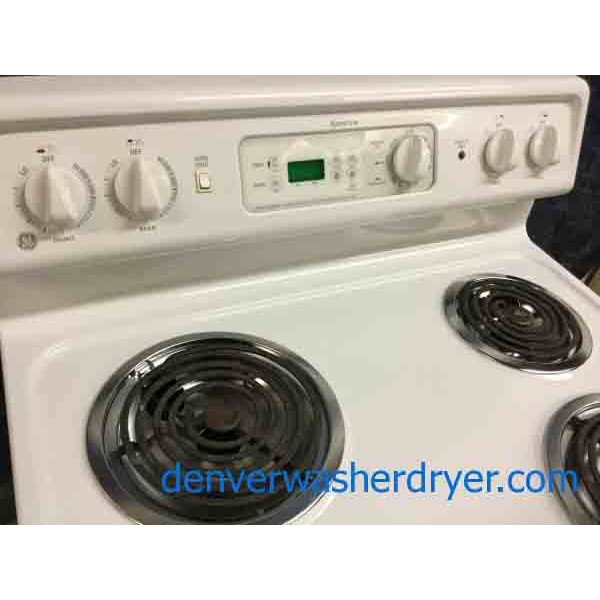 30″ Coil-Top Stove, White, GE, Electric, Self-Cleaning, 1-Year Warranty!