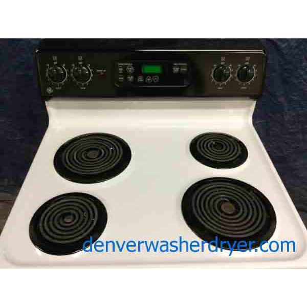 GE 30" Freestanding Range, Electric CoilTop, Black & White, Self