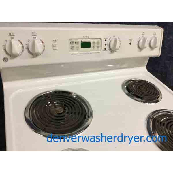 Discount Stove, White GE Coil-Top, Electric, Self-Cleaning, 1-Year Warranty!
