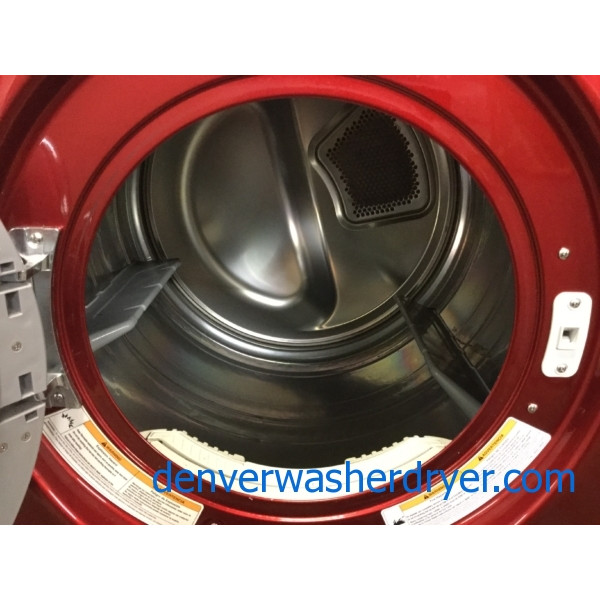 Quality Refurbished Wild-Cherry Colored 27″ LG Stackable Front-Load Direct-Drive HE Steam-Washer & Electric Dryer, 1-Year Warranty