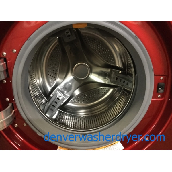 Quality Refurbished Wild-Cherry Colored 27″ LG Stackable Front-Load Direct-Drive HE Steam-Washer & Electric Dryer, 1-Year Warranty