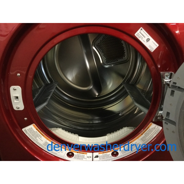 Cherry Red Stackable Front-Load Washer Dryer Set, Electric, Steam/Sanitary, Quality Refurbished, 1-Year Warranty
