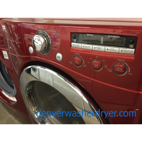 Cherry Red Stackable Front-Load Washer Dryer Set, Electric, Steam/Sanitary, Quality Refurbished, 1-Year Warranty