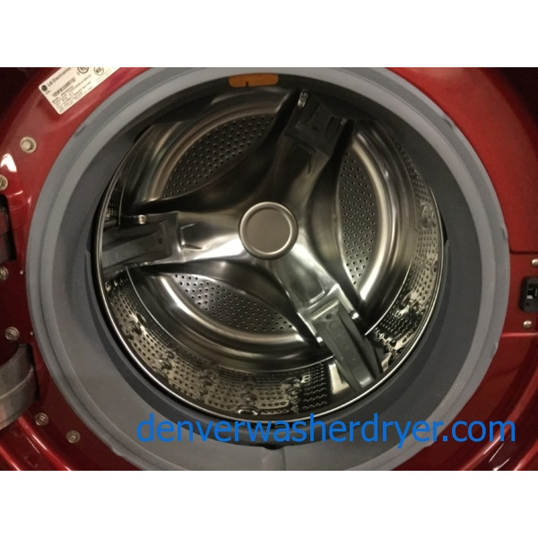 Cherry Red Stackable Front-Load Washer Dryer Set, Electric, Steam/Sanitary, Quality Refurbished, 1-Year Warranty