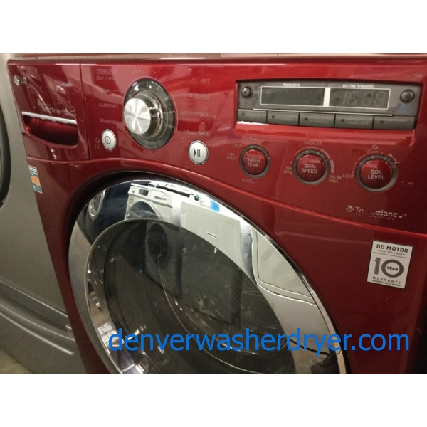 Cherry Red Stackable Front-Load Washer Dryer Set, Electric, Steam/Sanitary, Quality Refurbished, 1-Year Warranty