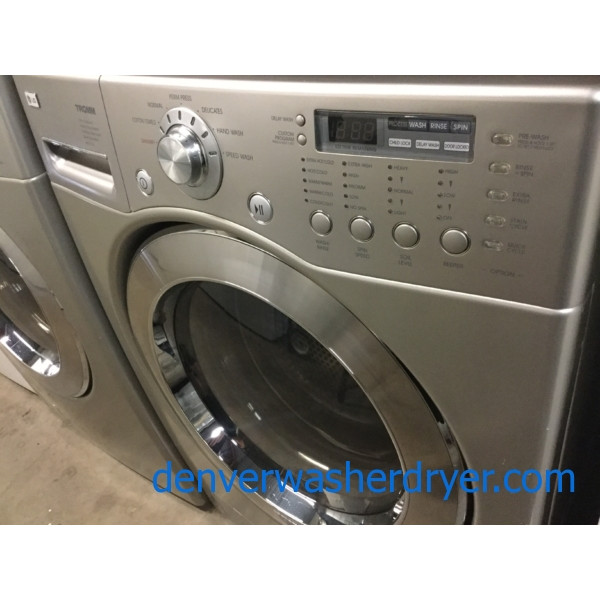 Slick Silver LG Washer Dryer Set, Front-Load, Stackable, Electric, Sanitary Cycle, Quality Refurbished, 1-Year Warranty!