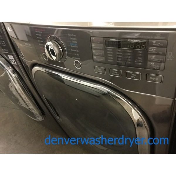 New! Scratch/Dent LG Front-Load LG Laundry Set, *GAS* Dryer, Steam/Sanitary Washer, Black Stainless, 1-Year Warranty