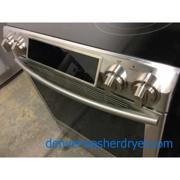 NEW! Stainless Slide-In Samsung Range, Glass-Top, Convection Oven, 30″, Sweet!