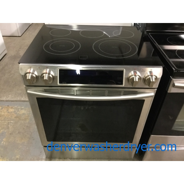 NEW! Stainless Slide-In Samsung Range, Glass-Top, Convection Oven, 30″, Sweet!