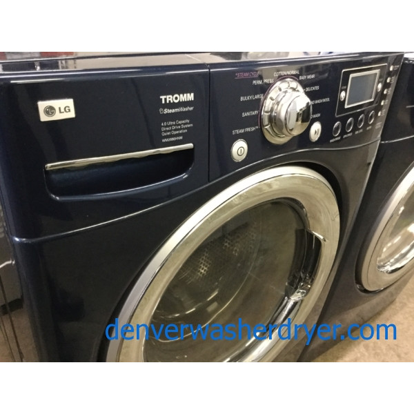 Navy Blue LG Front-Load Laundry Set, Direct-Drive HE Washer with Steam/Sanitary, Electric Dryer, Quality Refurbished, 1 -Year Warranty