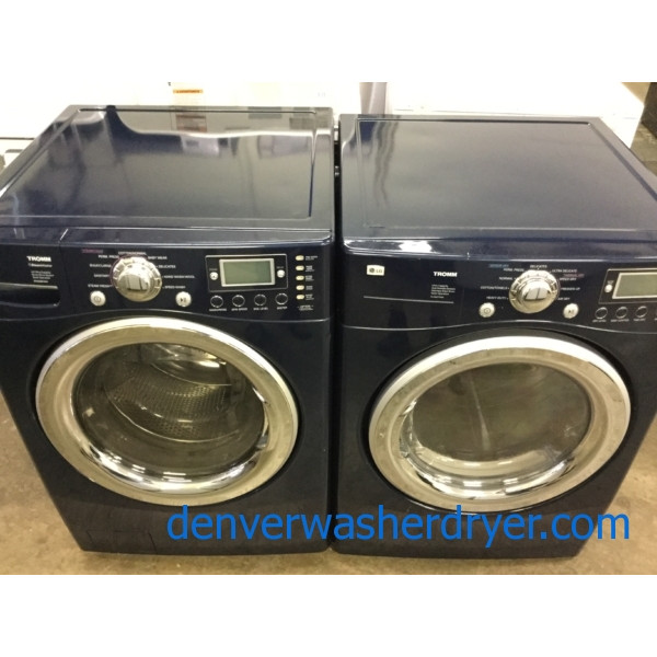 Navy Blue LG Front-Load Laundry Set, Direct-Drive HE Washer with Steam/Sanitary, Electric Dryer, Quality Refurbished, 1 -Year Warranty