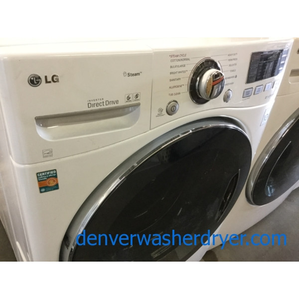 White LG Stackable Front-Load Set, Steam/Sanitary Washer, Steam Electric Dryer, Newer Models, Quality Refurbished!