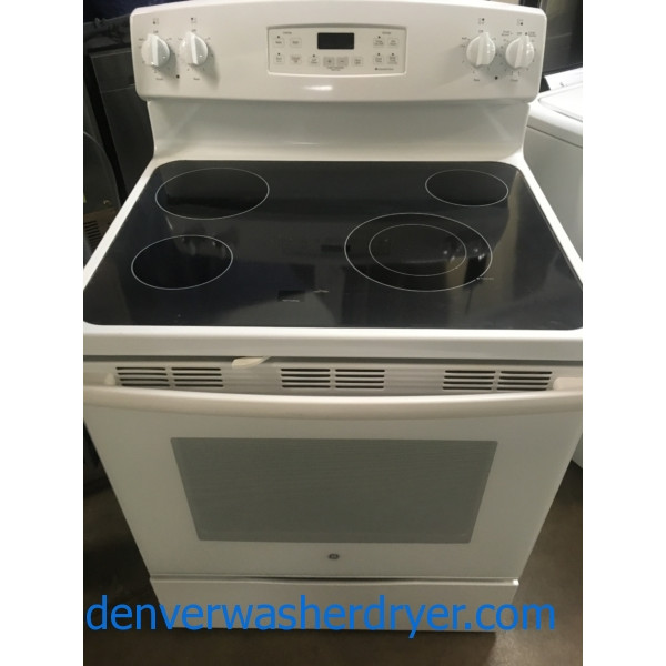 White Glass-Top GE Range, 30″