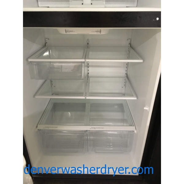 (21 Cu. Ft.) Black Refrigerator by Whirlpool, Top-Mount, Clean, Perfectly Working, 1-Year Warranty!