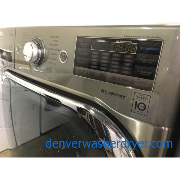 LG Graphite Steel Front-Load Set, w/ Pedestals, 220V, Steam, Quality Refurbished, 1-Year Warranty!