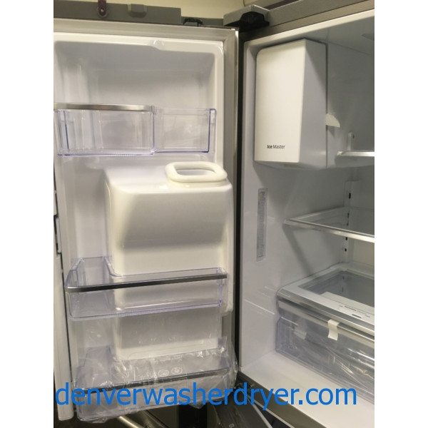 NEW!! Samsung French Refrigerator, Flawless, Counter Depth, 4 Door, Stainless, Samsung Slide In Gas Range, Stainless, Samsung Dishwasher Stainless Steel, Samsung Gallery Chef Stainless Steel Microwave,1-Year Warranty!