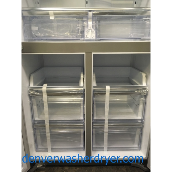 NEW!! Samsung French Refrigerator, Flawless, Counter Depth, 4 Door, Stainless, Samsung Slide In Gas Range, Stainless, Samsung Dishwasher Stainless Steel, Samsung Gallery Chef Stainless Steel Microwave,1-Year Warranty!