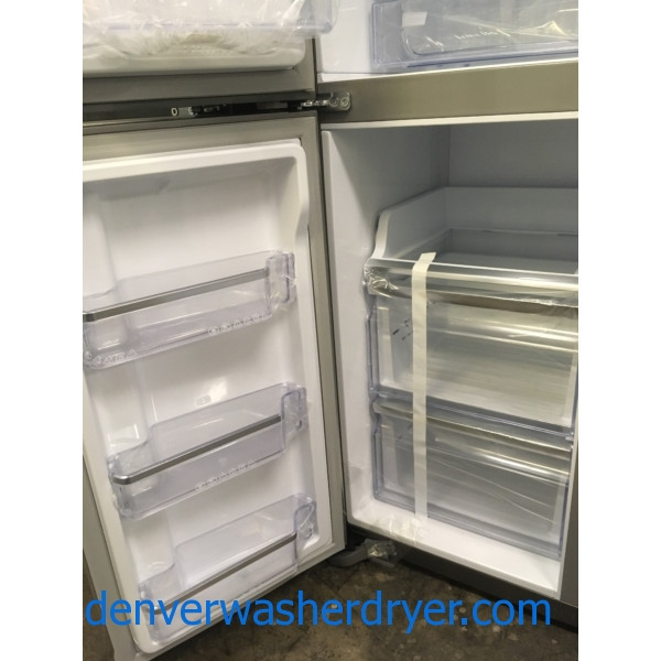 NEW!! Samsung French Refrigerator, Flawless, Counter Depth, 4 Door, Stainless, Samsung Slide In Gas Range, Stainless, Samsung Dishwasher Stainless Steel, Samsung Gallery Chef Stainless Steel Microwave,1-Year Warranty!