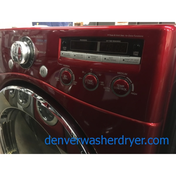 LG Wild Cherry Red FrontLoad Dryer, 220V, Sanitary and Wrinkle Care