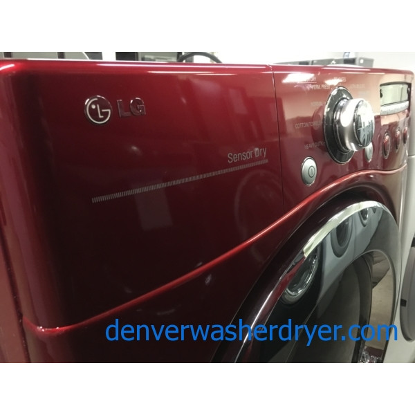 LG Wild Cherry Red FrontLoad Dryer, 220V, Sanitary and Wrinkle Care