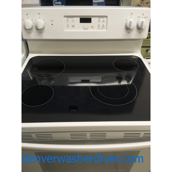 NEW! Beautiful GE White Range, FreeStanding, GlassTop, 4 Burners