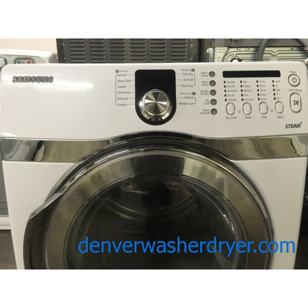 SAMSUNG Front-Load Dryer, White, Capacity 7.4 Cu.Ft., Steam, Sanitary Cycle, Quality Refurbished, 30-Day Warranty!
