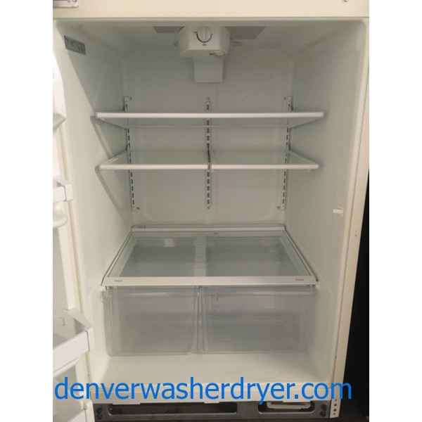 Great Whirlpool Bisque Refrigerator, Top-Mount, Capacity 18.0 Cu.Ft., Quality Refurbished, 1-Year Warranty!