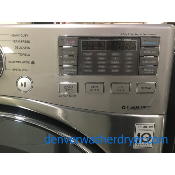 Great LG Steam Front-Load Set, Graphite Steel, HE, 220V, Sanitary Cycles, Custom Program, Quality Refurbished, 1-Year Warranty!