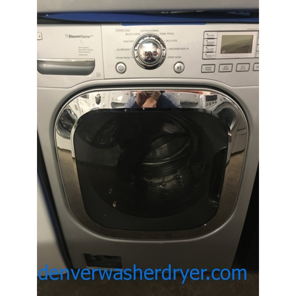 Beautiful LG Front-Load Set, Pure Silver, HE, Steam, Sanitary and Allergiene Cycles, 220V, Wrinkle Care, Quality Refurbished, 1-Year Warranty!